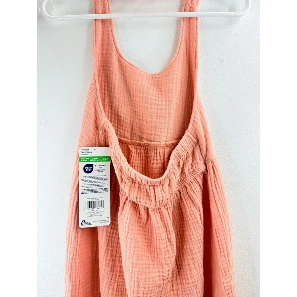 NWT Gerber Kids Girls Coral Pink Cotton‎ Gauze Halter Romper Jumpsuit 3T Spring